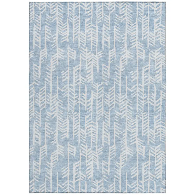 5' X 8' Sky Blue And Ivory Tribal Washable Indoor Outdoor Area Rug