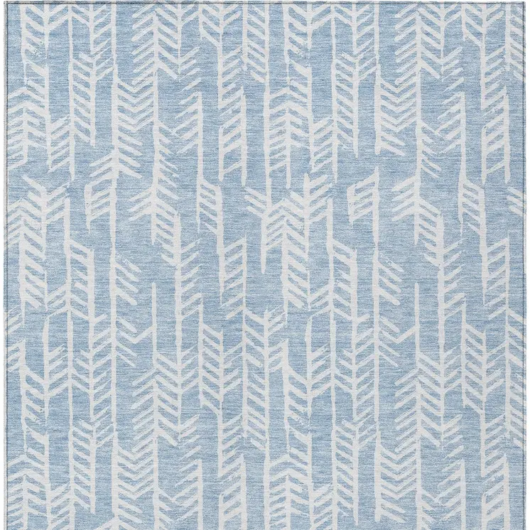 9' X 12' Sky Blue And Ivory Tribal Washable Indoor Outdoor Area Rug