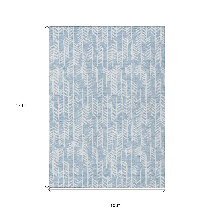 9' X 12' Sky Blue And Ivory Tribal Washable Indoor Outdoor Area Rug