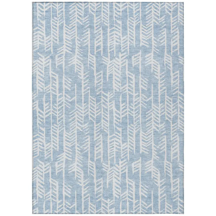 9' X 12' Sky Blue And Ivory Tribal Washable Indoor Outdoor Area Rug