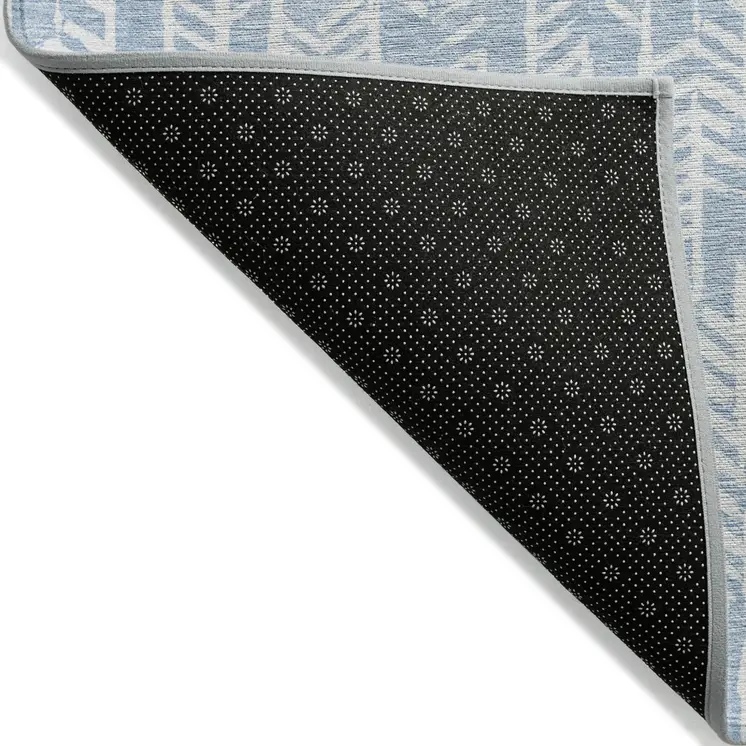 9' X 12' Sky Blue And Ivory Tribal Washable Indoor Outdoor Area Rug