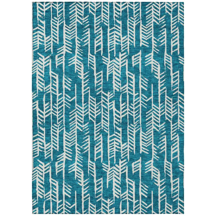 3' X 5' Teal Blue And Ivory Tribal Washable Indoor Outdoor Area Rug