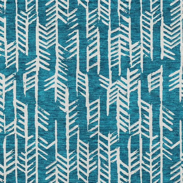 8' X 10' Teal Blue And Ivory Tribal Washable Indoor Outdoor Area Rug