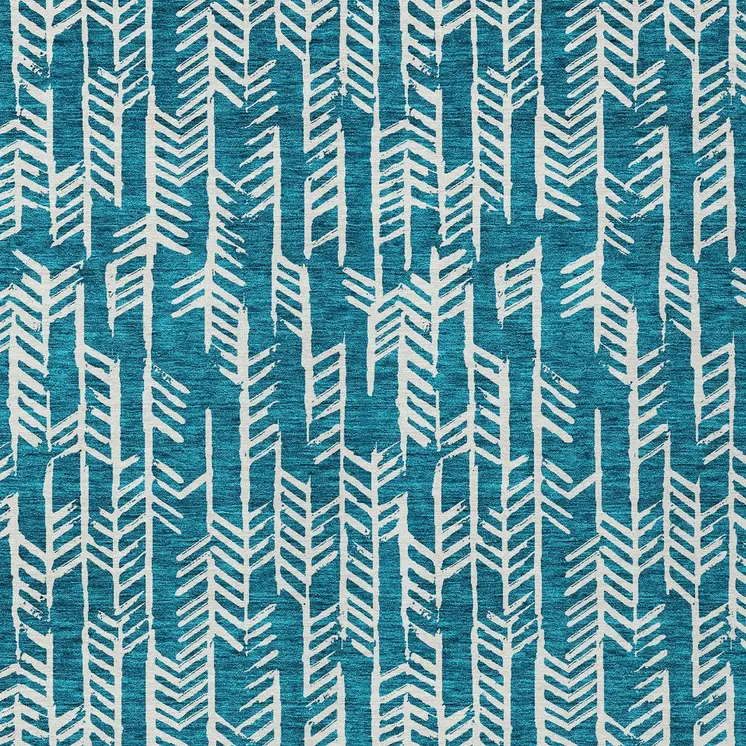 9' X 12' Teal Blue And Ivory Tribal Washable Indoor Outdoor Area Rug