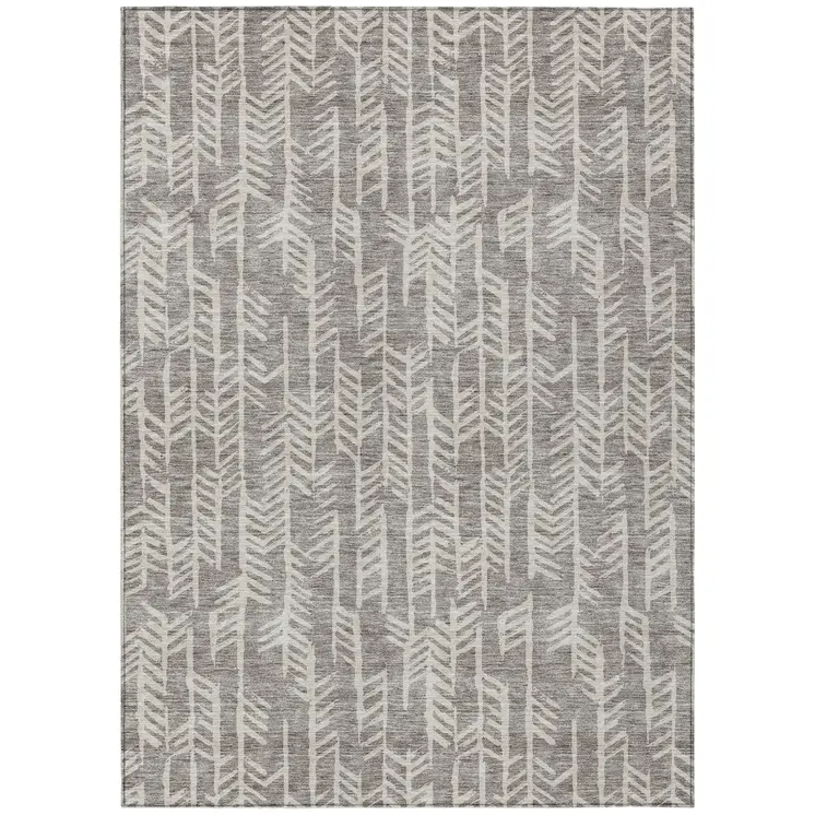 8' X 10' Taupe And Beige Tribal Washable Indoor Outdoor Area Rug