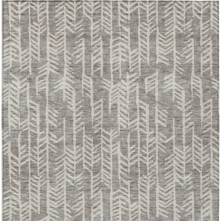 9' X 12' Taupe And Beige Tribal Washable Indoor Outdoor Area Rug