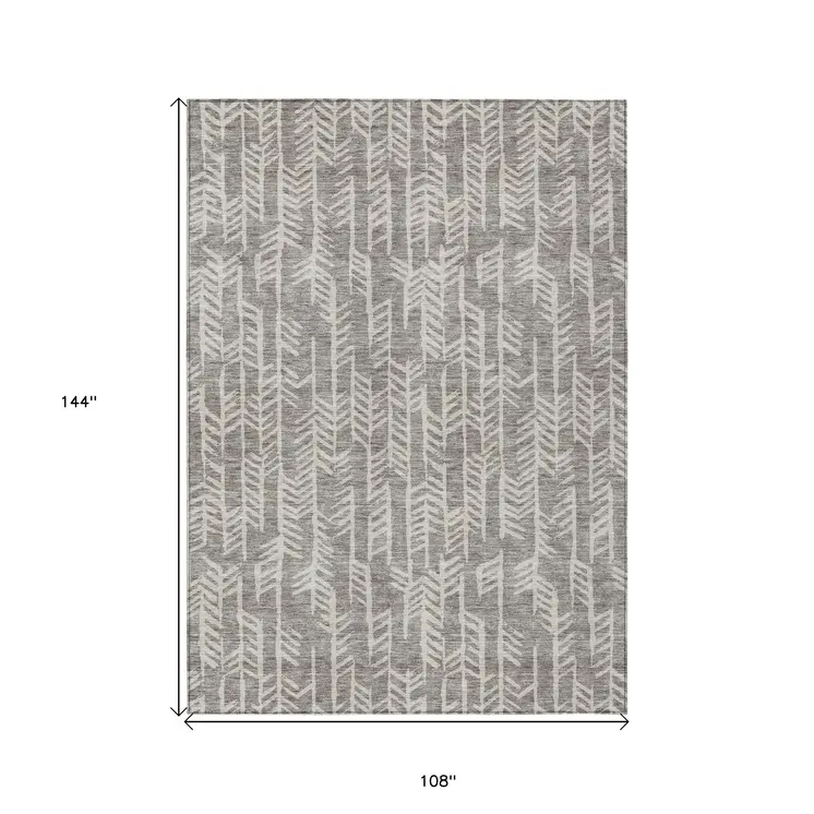 9' X 12' Taupe And Beige Tribal Washable Indoor Outdoor Area Rug