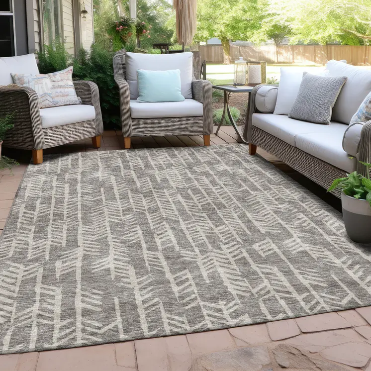 9' X 12' Taupe And Beige Tribal Washable Indoor Outdoor Area Rug