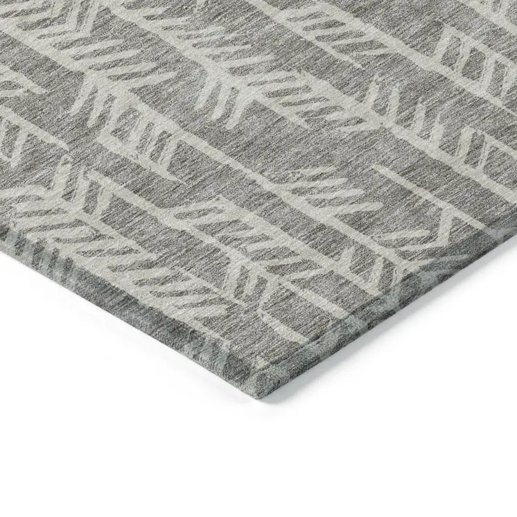 9' X 12' Taupe And Beige Tribal Washable Indoor Outdoor Area Rug