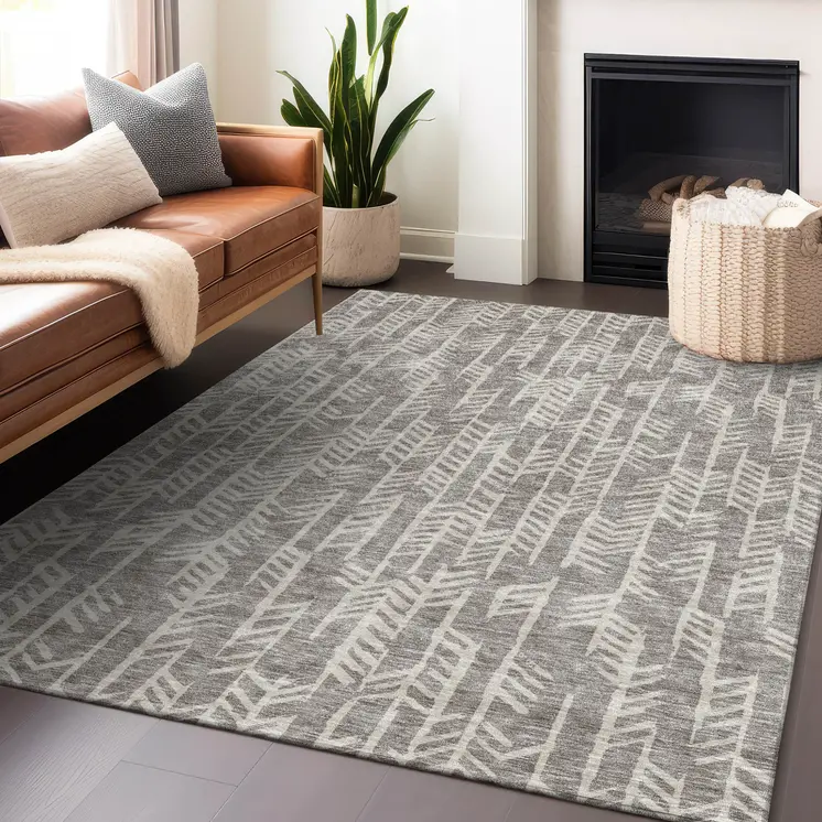9' X 12' Taupe And Beige Tribal Washable Indoor Outdoor Area Rug