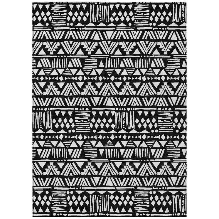 3' X 5' Black And Ivory Southwestern Washable Indoor Outdoor Area Rug