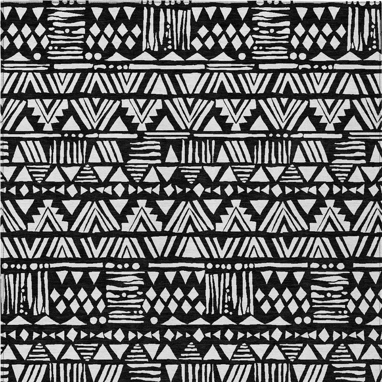 5' X 8' Black And Ivory Southwestern Washable Indoor Outdoor Area Rug