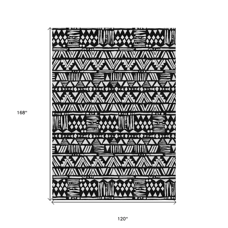 10' X 14' Black And Ivory Southwestern Washable Indoor Outdoor Area Rug