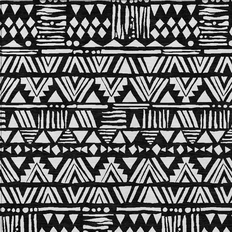 10' X 14' Black And Ivory Southwestern Washable Indoor Outdoor Area Rug