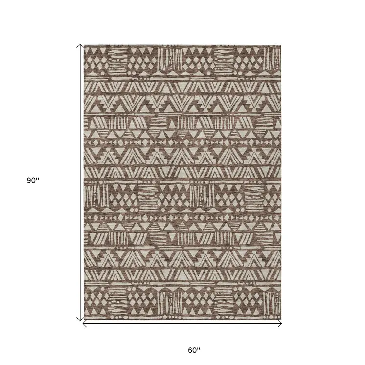5' X 8' Brown And Beige Southwestern Washable Indoor Outdoor Area Rug