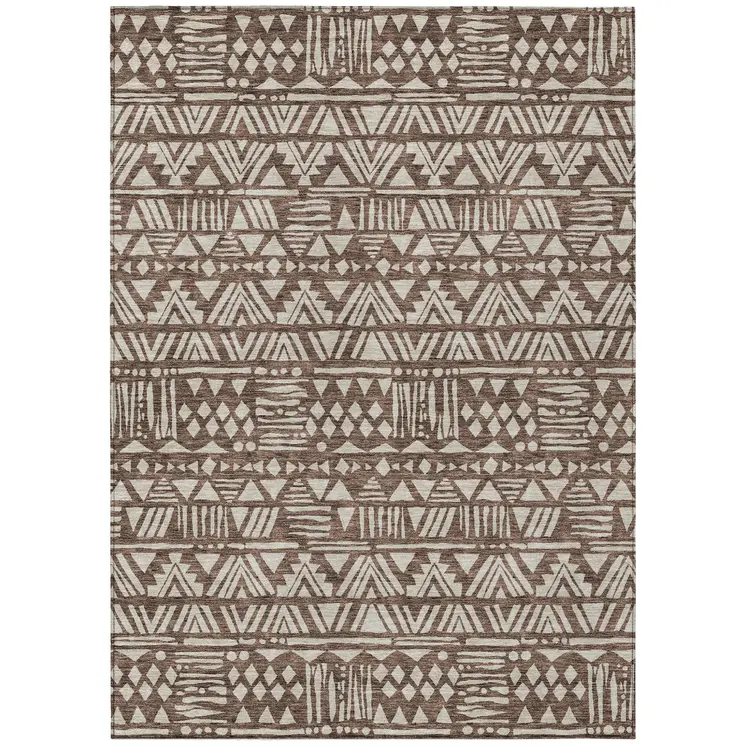 5' X 8' Brown And Beige Southwestern Washable Indoor Outdoor Area Rug