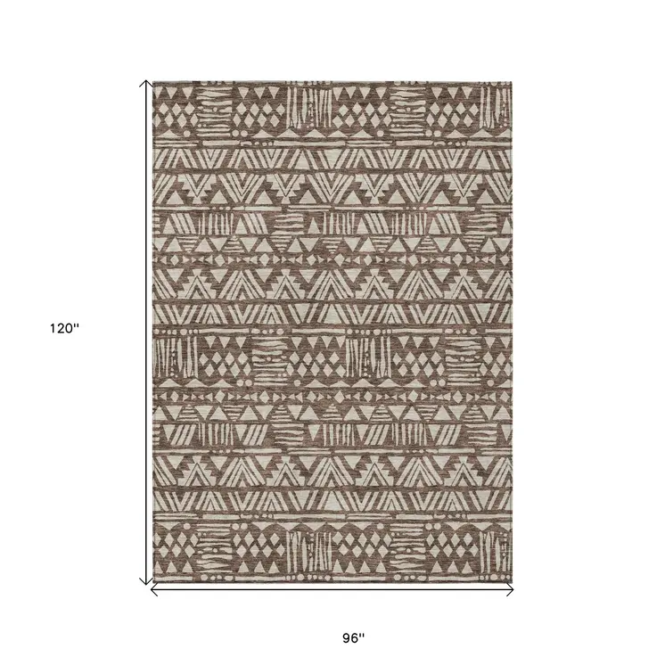 8' X 10' Brown And Beige Southwestern Washable Indoor Outdoor Area Rug