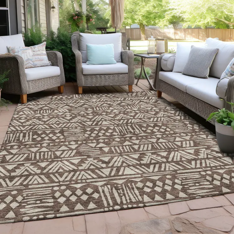 10' X 14' Brown And Beige Southwestern Washable Indoor Outdoor Area Rug