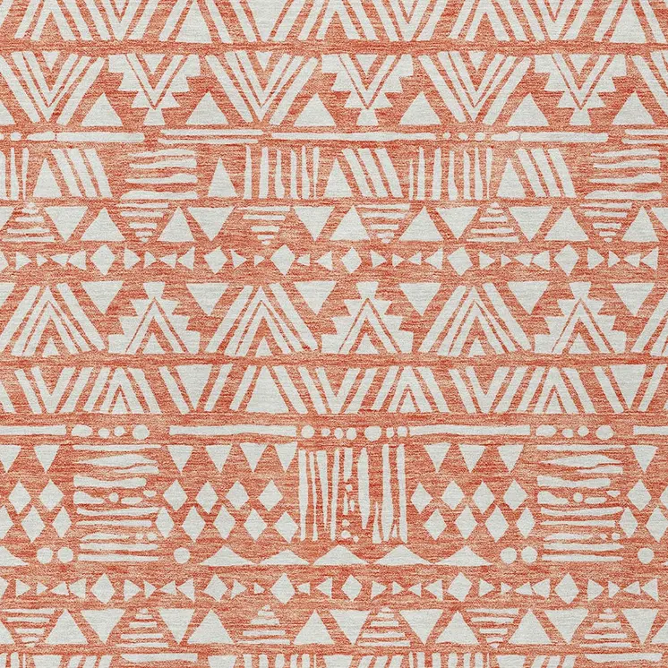 5' X 8' Coral And Ivory Southwestern Washable Indoor Outdoor Area Rug