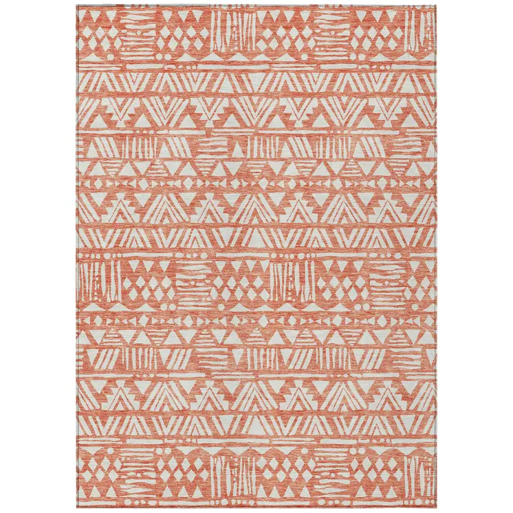 8' X 10' Coral And Ivory Southwestern Washable Indoor Outdoor Area Rug