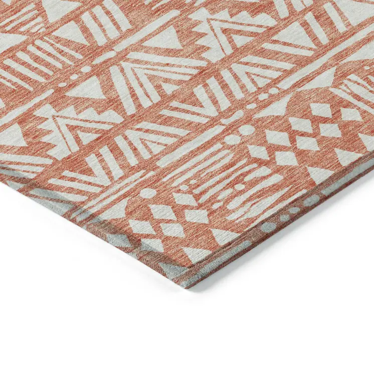 8' X 10' Coral And Ivory Southwestern Washable Indoor Outdoor Area Rug