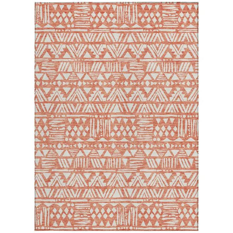 8' X 10' Coral And Ivory Southwestern Washable Indoor Outdoor Area Rug