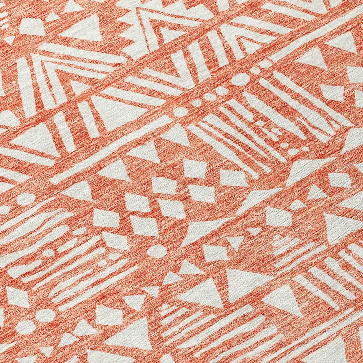 8' X 10' Coral And Ivory Southwestern Washable Indoor Outdoor Area Rug