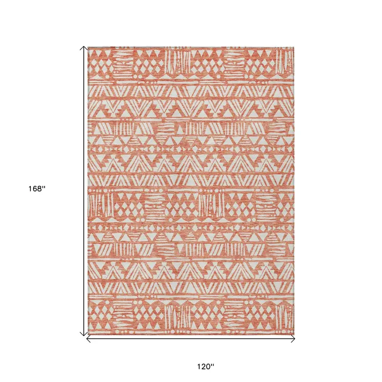 10' X 14' Coral And Ivory Southwestern Washable Indoor Outdoor Area Rug