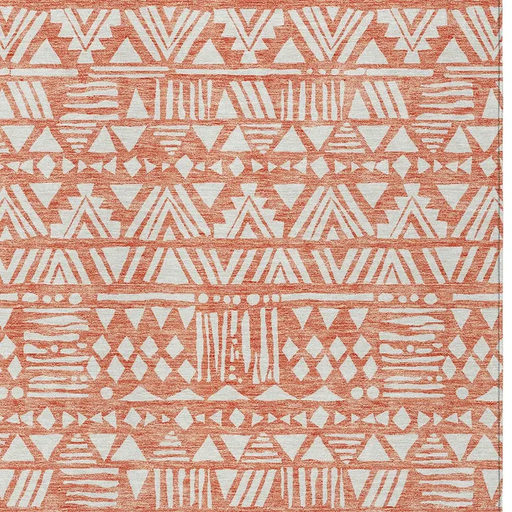 10' X 14' Coral And Ivory Southwestern Washable Indoor Outdoor Area Rug
