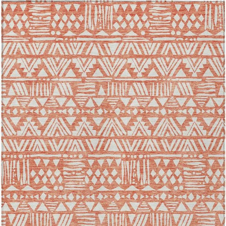 10' X 14' Coral And Ivory Southwestern Washable Indoor Outdoor Area Rug