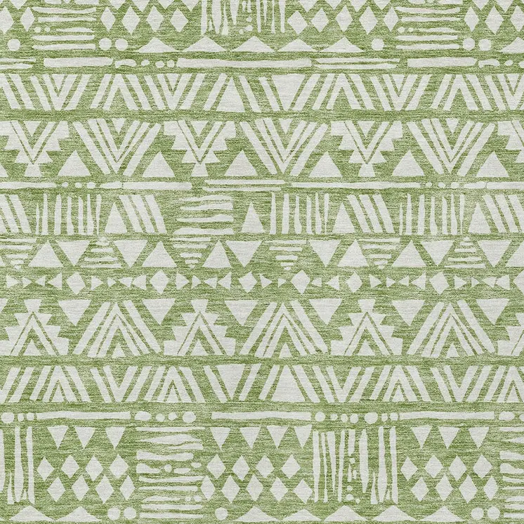 3' X 5' Green And Ivory Southwestern Washable Indoor Outdoor Area Rug