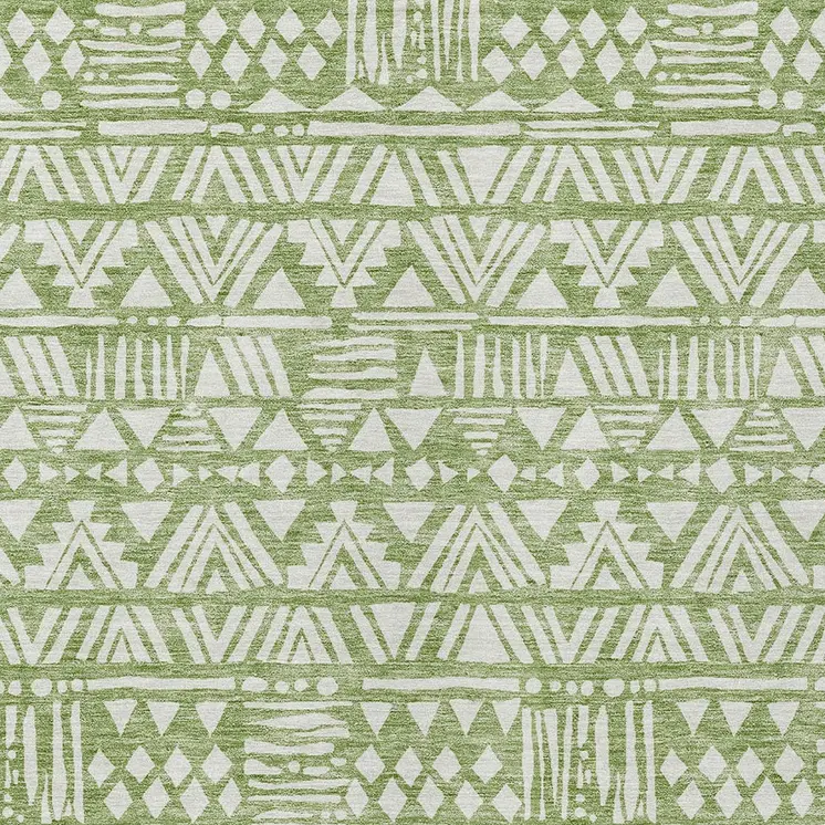 5' X 8' Green And Ivory Southwestern Washable Indoor Outdoor Area Rug