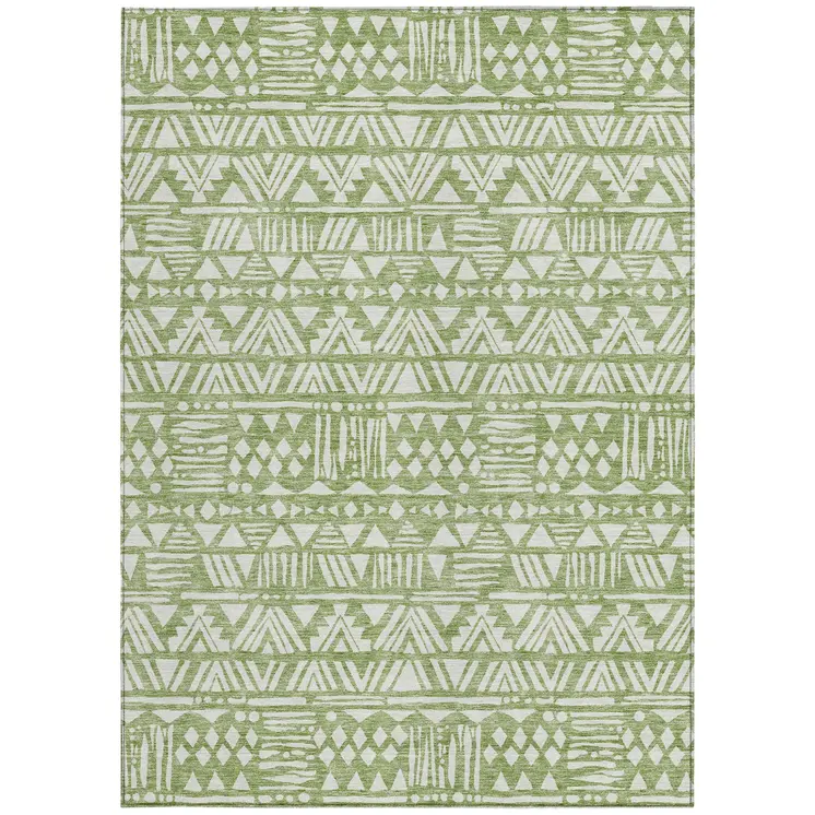 5' X 8' Green And Ivory Southwestern Washable Indoor Outdoor Area Rug