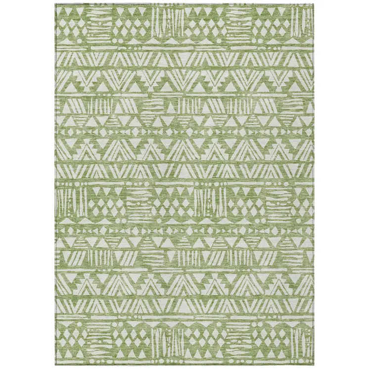 8' X 10' Green And Ivory Southwestern Washable Indoor Outdoor Area Rug