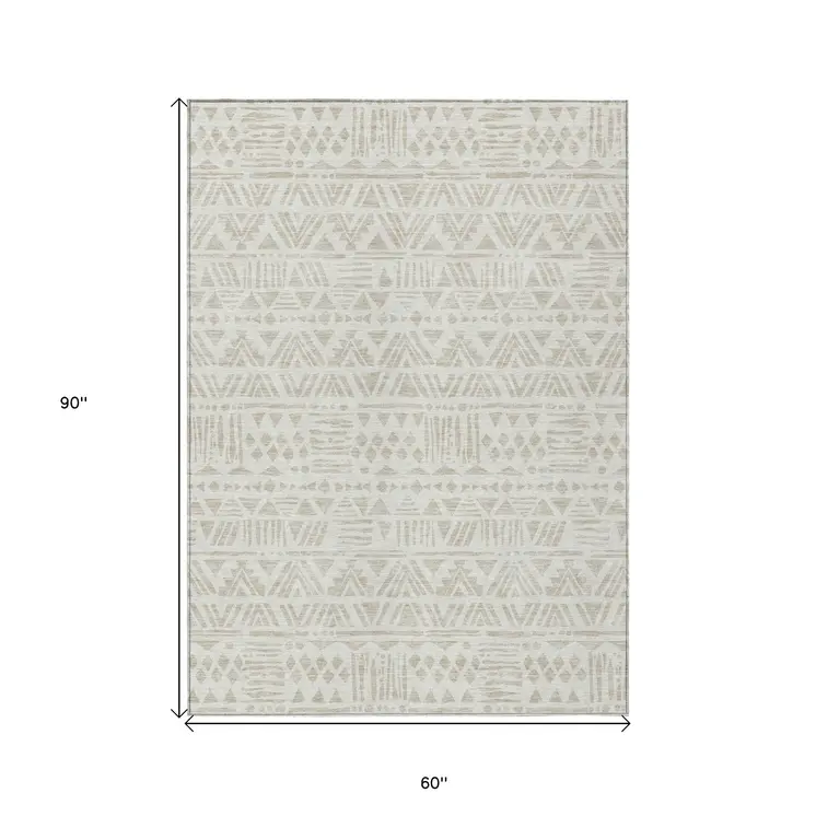 5' X 8' Ivory And Beige Southwestern Washable Indoor Outdoor Area Rug