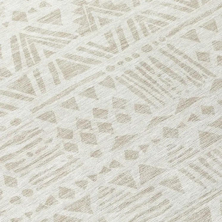 8' Ivory And Beige Round Southwestern Washable Indoor Outdoor Area Rug