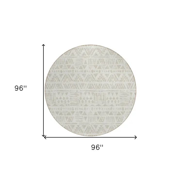8' Ivory And Beige Round Southwestern Washable Indoor Outdoor Area Rug