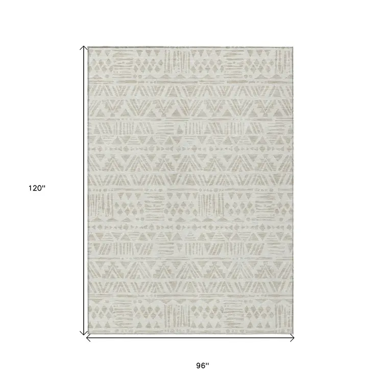 8' X 10' Ivory And Beige Southwestern Washable Indoor Outdoor Area Rug