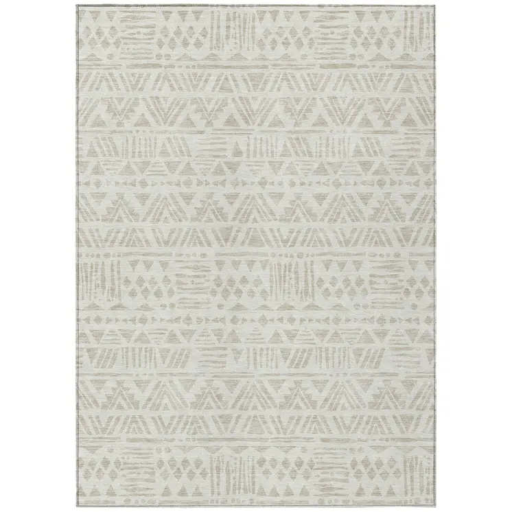 8' X 10' Ivory And Beige Southwestern Washable Indoor Outdoor Area Rug