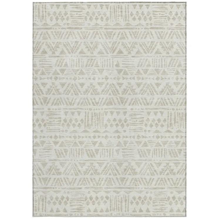 10' X 14' Ivory And Beige Southwestern Washable Indoor Outdoor Area Rug
