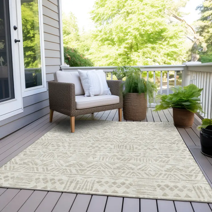 10' X 14' Ivory And Beige Southwestern Washable Indoor Outdoor Area Rug