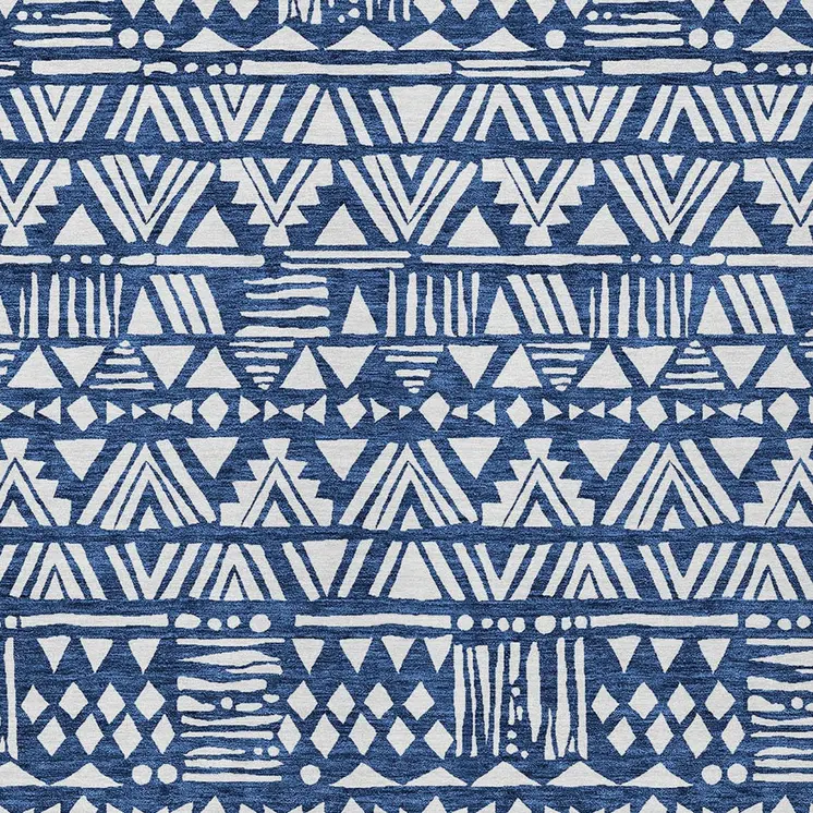 3' X 5' Navy Blue And Ivory Southwestern Washable Indoor Outdoor Area Rug