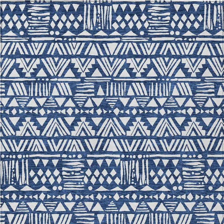 5' X 8' Navy Blue And Ivory Southwestern Washable Indoor Outdoor Area Rug