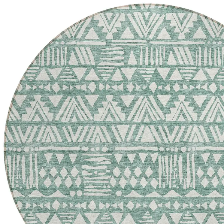 8' Sage And Ivory Round Southwestern Washable Indoor Outdoor Area Rug