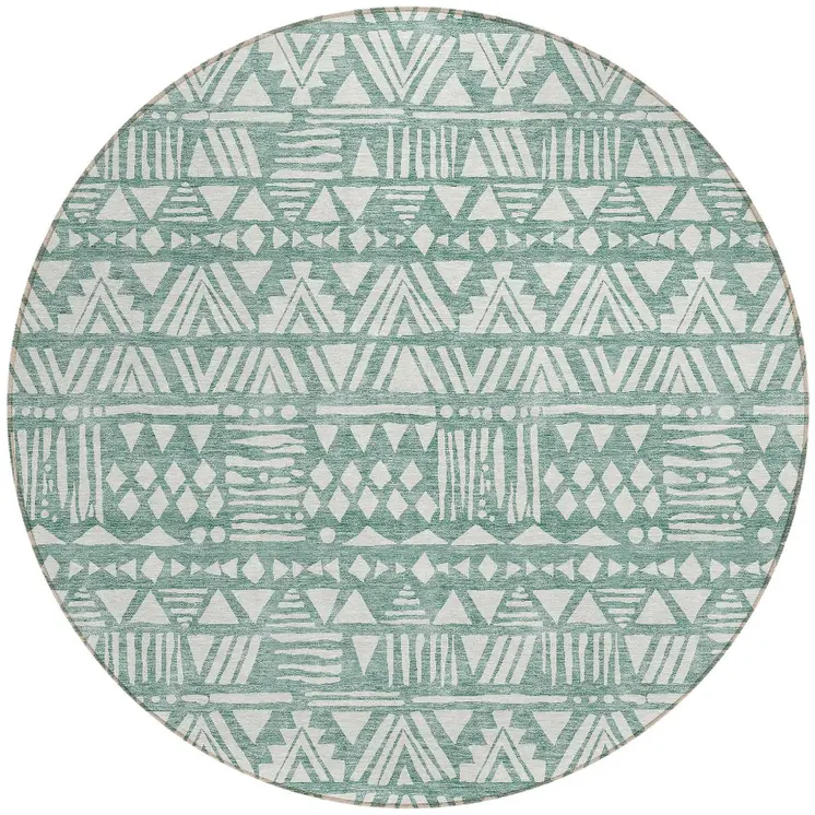 8' Sage And Ivory Round Southwestern Washable Indoor Outdoor Area Rug