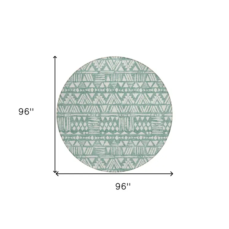8' Sage And Ivory Round Southwestern Washable Indoor Outdoor Area Rug