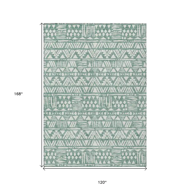 10' X 14' Sage And Ivory Southwestern Washable Indoor Outdoor Area Rug