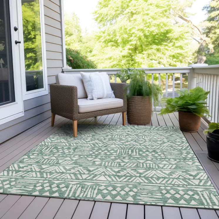 10' X 14' Sage And Ivory Southwestern Washable Indoor Outdoor Area Rug