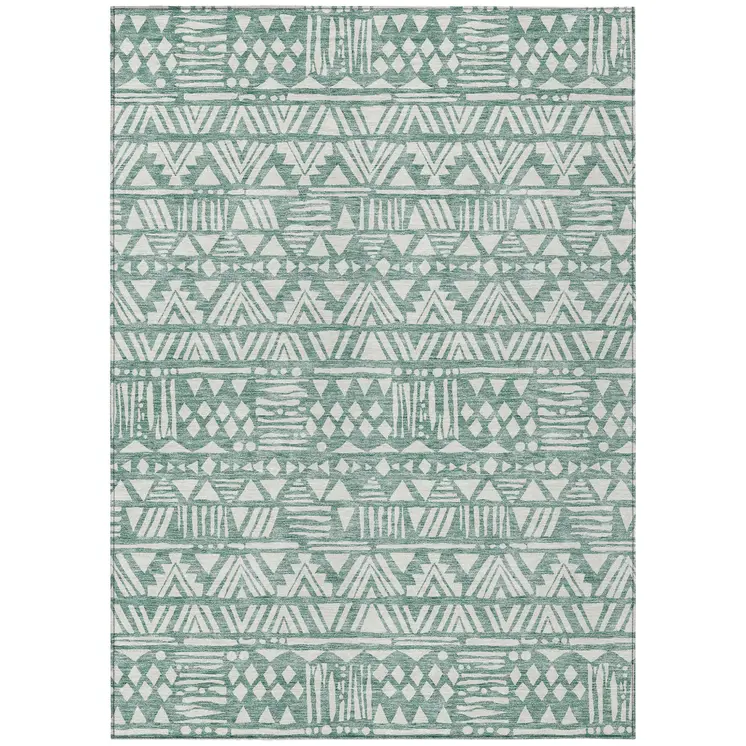 10' X 14' Sage And Ivory Southwestern Washable Indoor Outdoor Area Rug