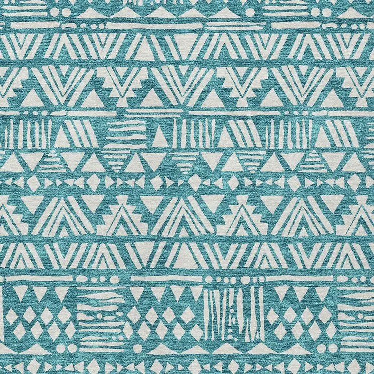 3' X 5' Teal Blue And Ivory Southwestern Washable Indoor Outdoor Area Rug